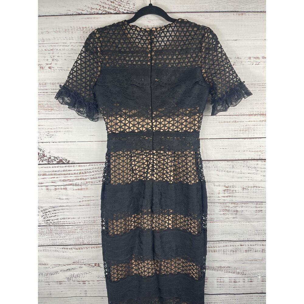 Belle Badgley Mischka Dress Women's 2 Black Gabrielle Gown Lace Midi Formal New - Picture 9 of 10